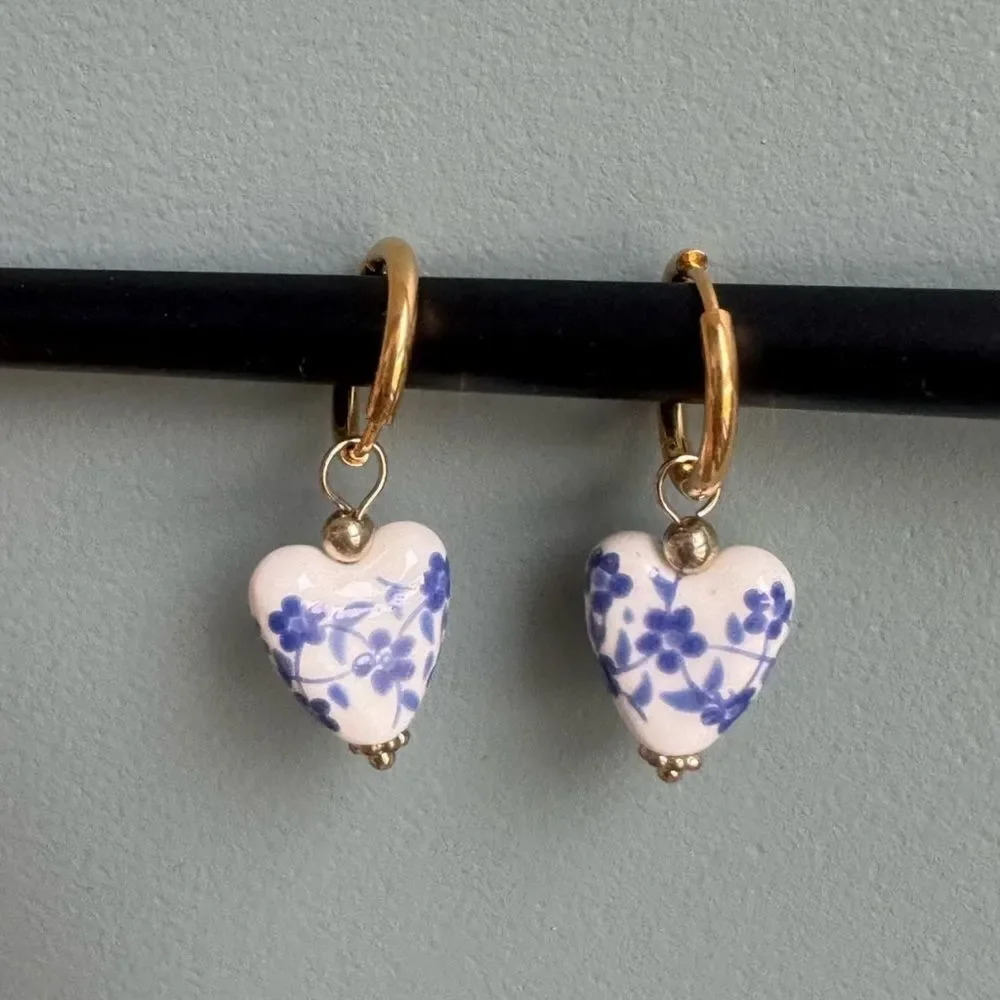 Porcelain Portofino Heart Stainless Steel Pearl Earrings